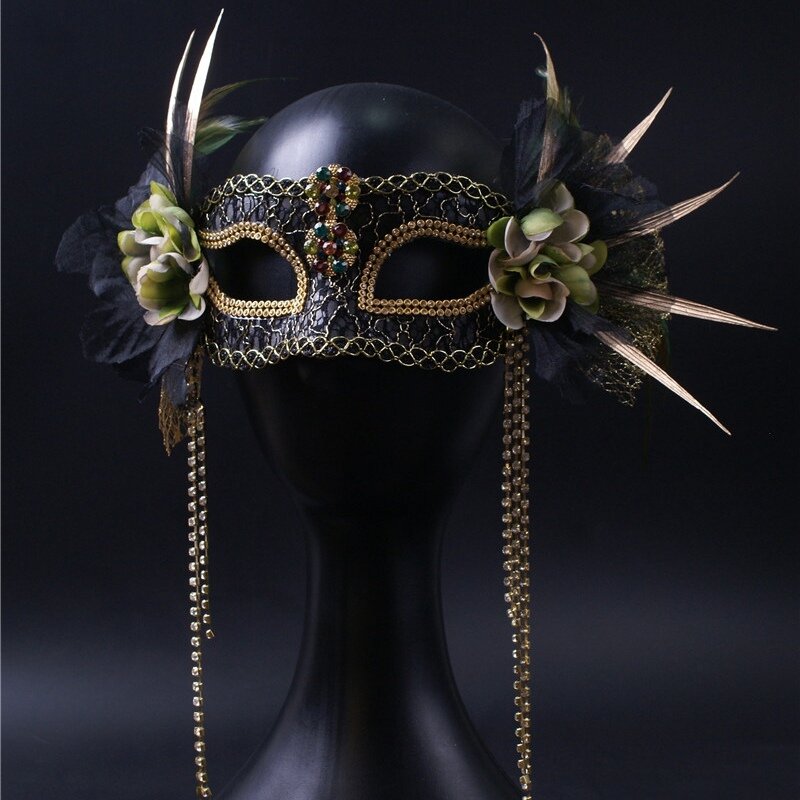 女性と女の子のための仮面舞踏会のマスク,ハロウィーンのコスプレ,誇張されたレースマスク,カーニバルパーティー,バーヘッドバンド,黒