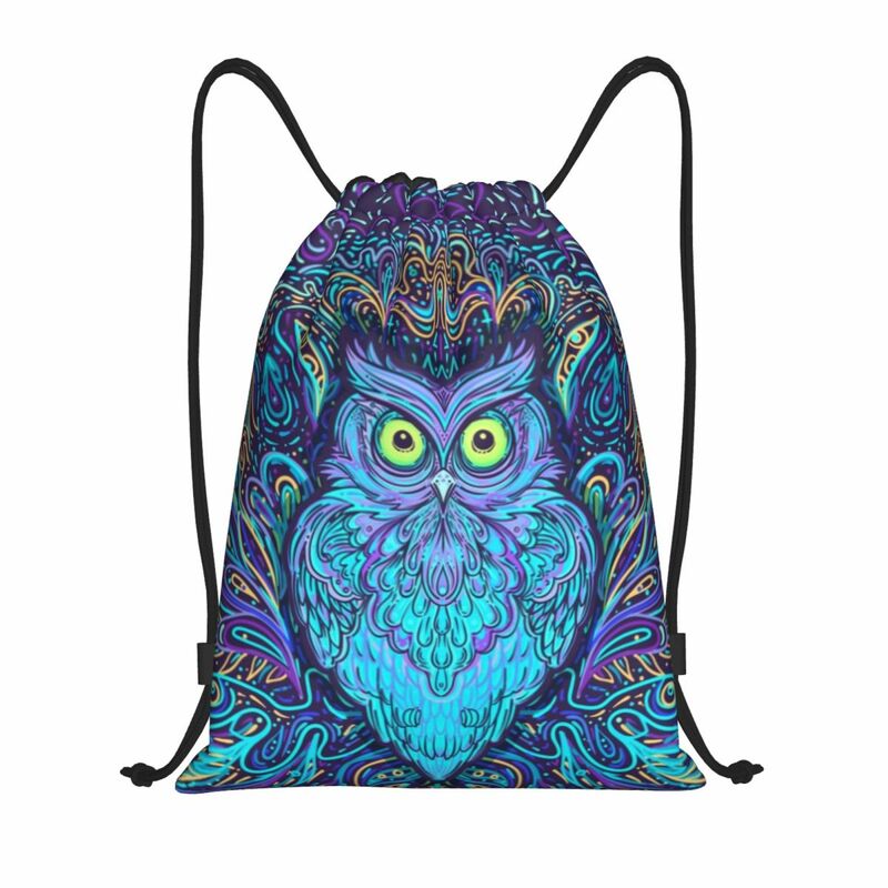 Owl Mandala Drawstring Bag para homens e mulheres, dobrável Sports Gym Sackpack, Mochilas de armazenamento para treinamento animal, mulheres
