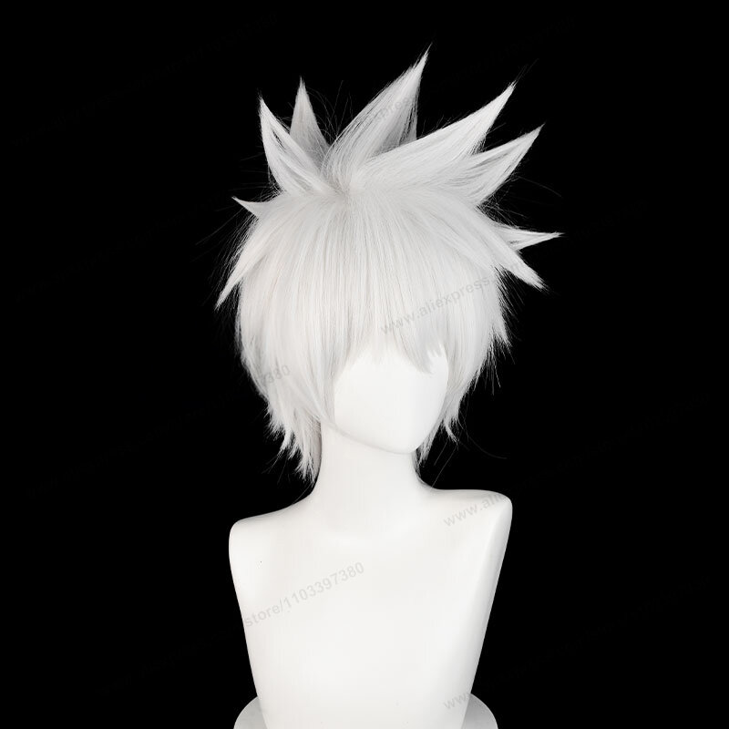 Hatake Kakashi Peluca de Cosplay, pelo corto plateado y blanco de Anime, pelucas sintéticas resistentes al calor, 30cm