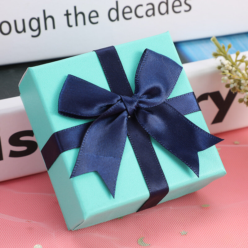 Милая качественная бумажная Подарочная коробка для ожерелья и кольца карамельных цветов с бантом, милая упаковка для ювелирных изделий, держатель для дисплея ювелирных изделий 7*7*3,7 см