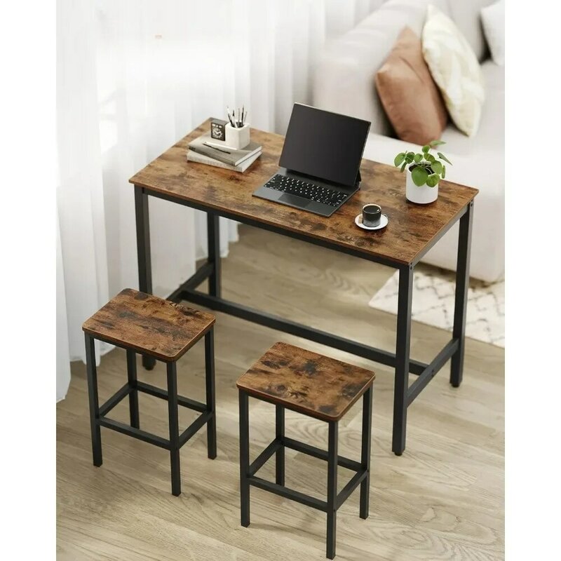 Bar table bar set with 2 bar stools, table set, rustic brown and black