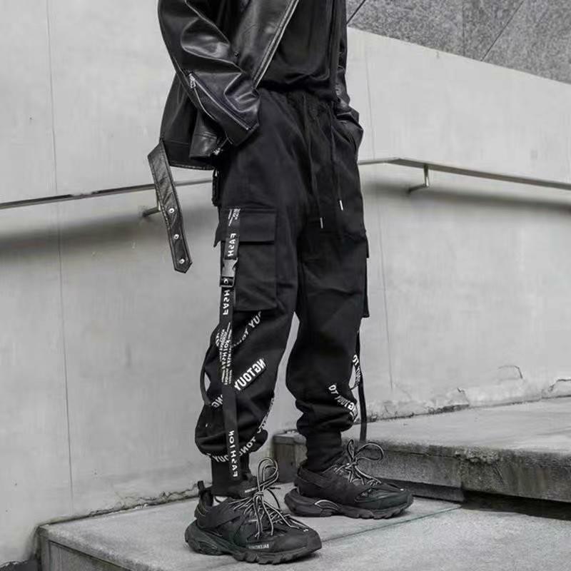 Pantalon Cargo Classique avec Rubans et Lettres pour Homme, Streetwear, Hip Hop, Jogging, Poches, Track DulCasual, Fjogging, KZ98