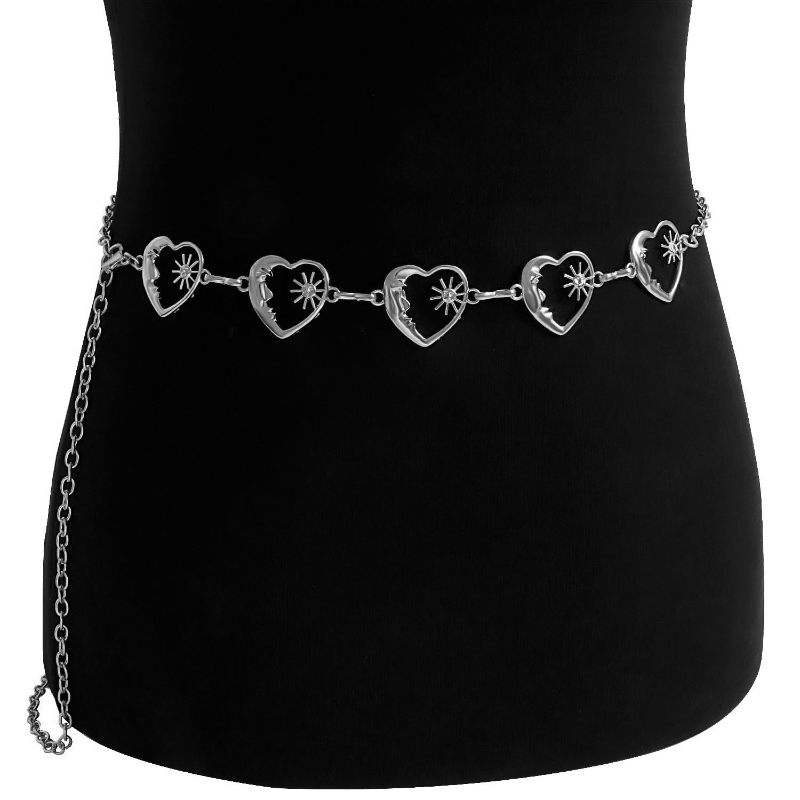 Fashion Love Heart Shaped Metal Waist Chain for Skirt Pants Dress Coat Sweater Suit Decoration Belt Performance Accessories