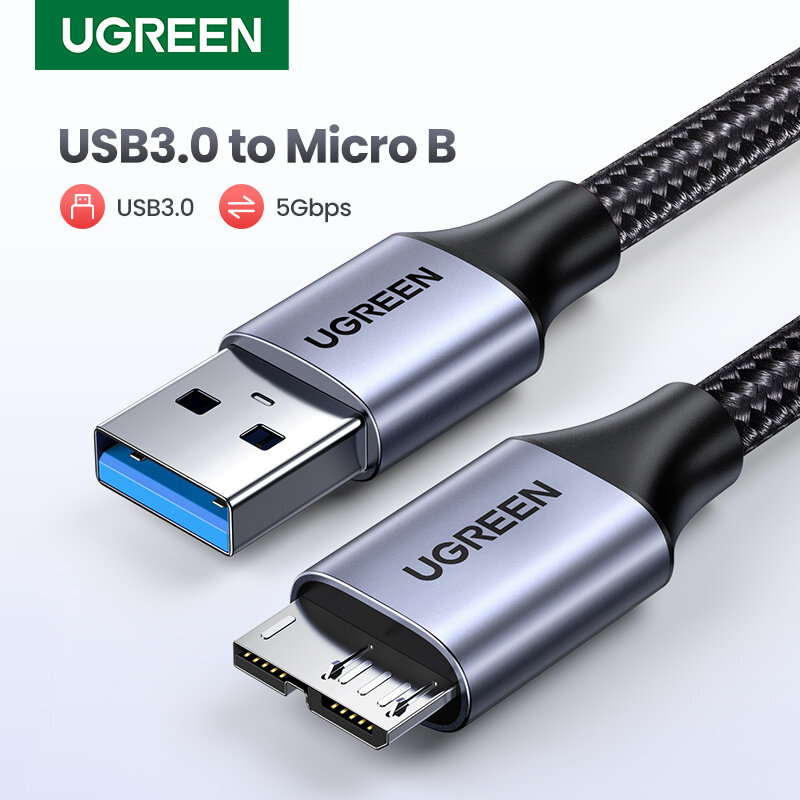 UGREEN Kabel B Mikro USB 3.0 3A Pengisian Daya Cepat 5Gbps Kabel Data Kabel HDD Eksternal Kabel USB untuk Samsung Hard Disk SSD Kabel Sata