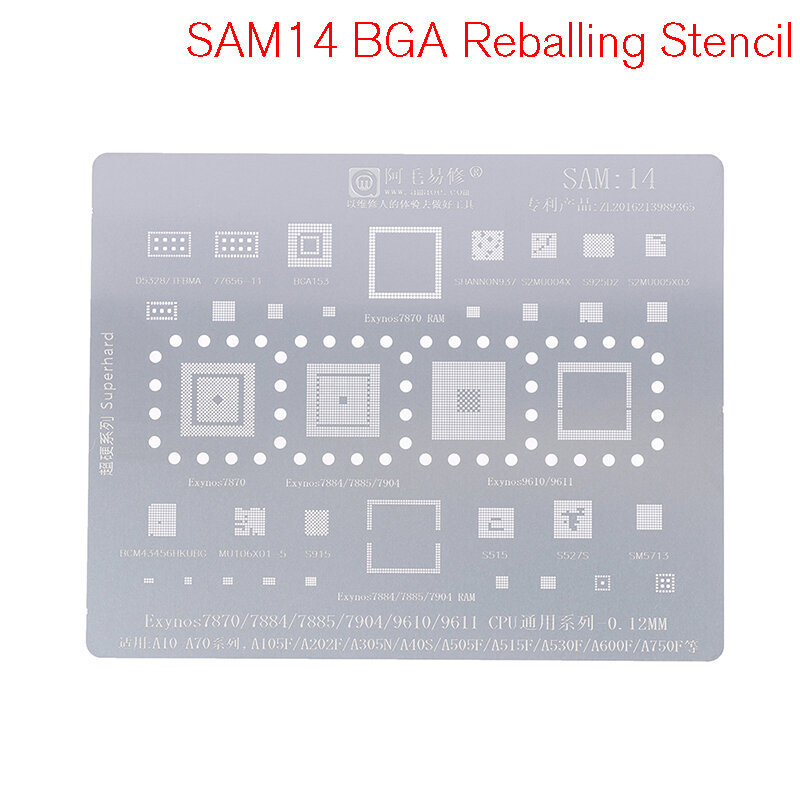 1Pcs SAM14 BGA Reballing Stencil สำหรับ Exynos 7870 7884 7885 7904 9610 9611 CPU A10 A30 A50 A70 A105F a600F RAM Power PA ชิป IC