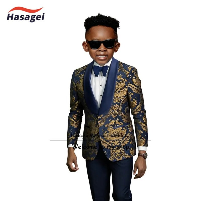 Gold muster Anzug für Jungen hochwertige formelle Outfit 2-16 Jahre alte Kinder Hochzeit Smoking Slim Fit Design Blazer