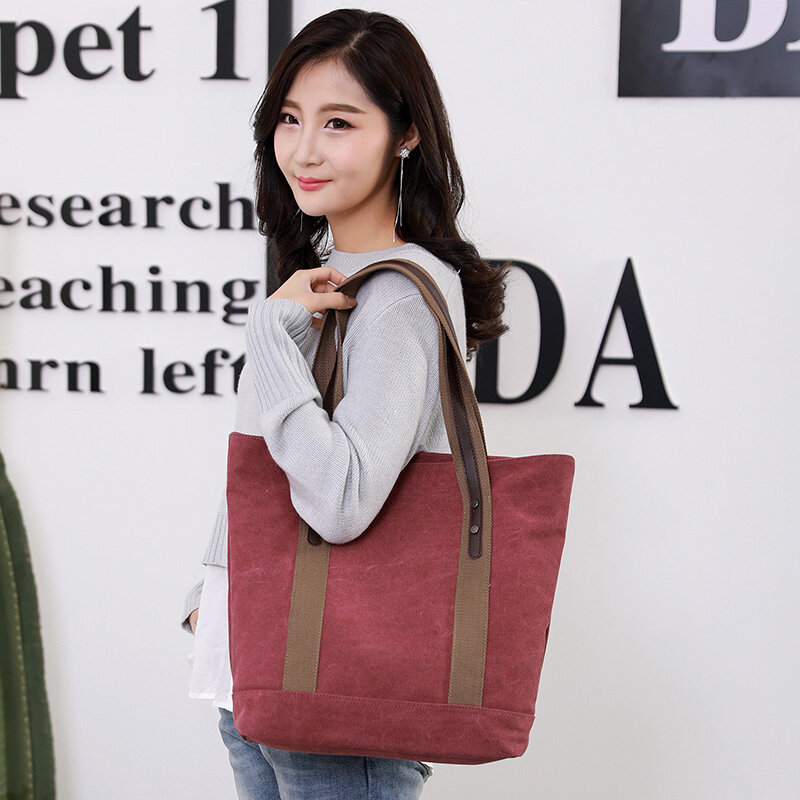 Canvas Tote Bag Shoulder Bag Large Capacity Leisure Travel Anti-Theft Fashion Wild Mommy Shopping Bag