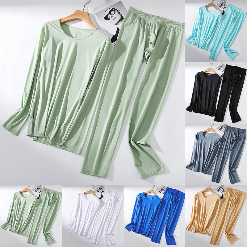 Comfortable and Stylish Men\\\\\\\'s Ice Silk Long Underwear Set Long Sleeves Top and Bottom Various Colors Available