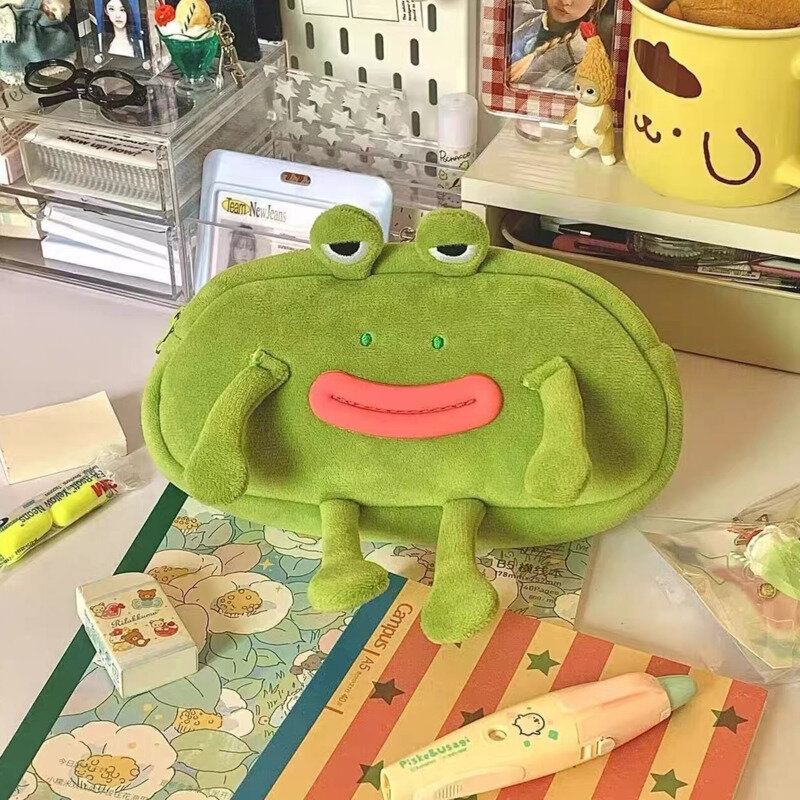 Cute Mini Bags Frog Design borse in peluche borse per penne Casual da donna borse per penne di grande capacità Kawaii Cartoon piccole borse borsa per penna Versatile