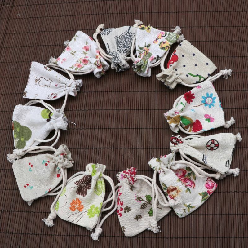 E15E Мешковина с цветочным шнурком Подарочный мешок Мешочки для конфет Льняные карманы для Дня святого Валентина Свадьба Пасха