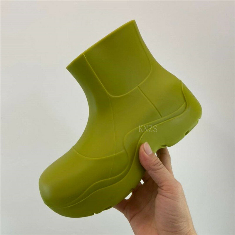 Spring New Round Toe Increased Thick-soled Rain Boots Women's Ankle Boots Waterproof Flat Fashion Casual Short Boots Women 2024