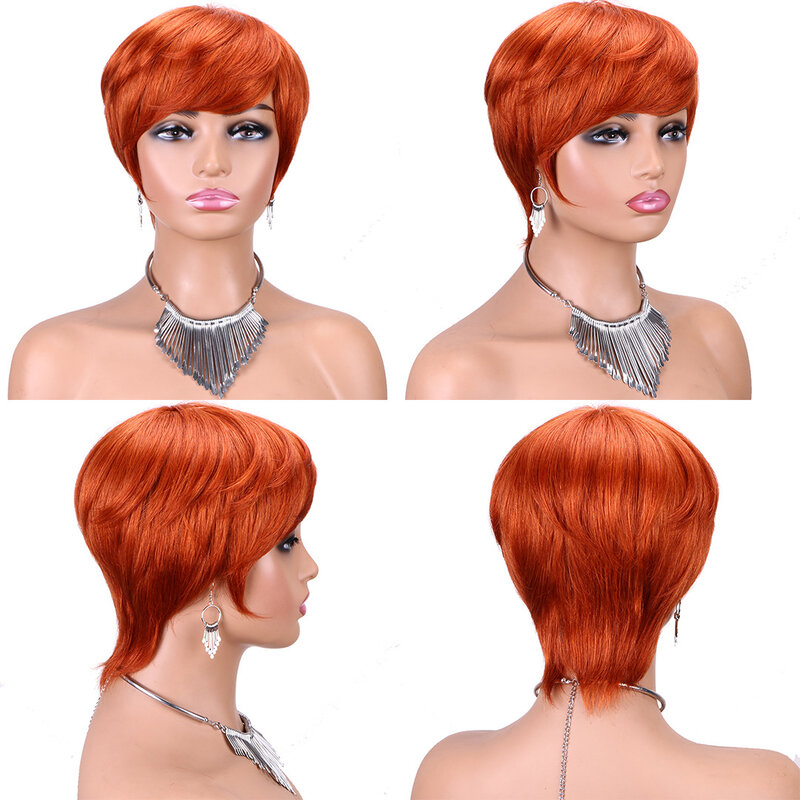 350 # parrucche corte dei capelli umani del taglio di Pixie con la frangia per le donne parrucca fatta a macchina 100% parrucca di estensione dei capelli umani di Remy capelli brasiliani