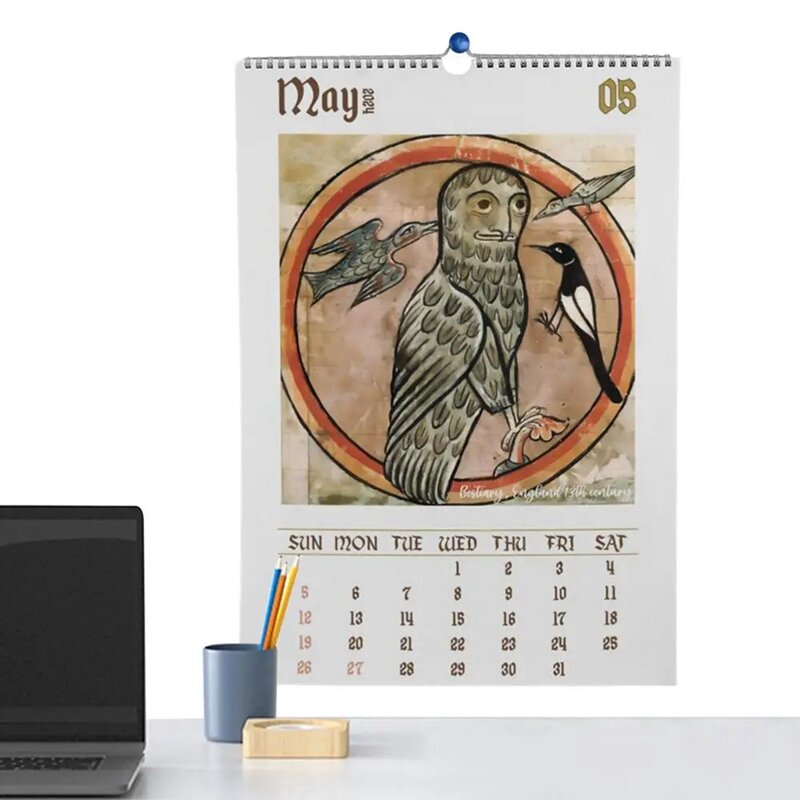 Calendario de pared de búho feo, 2024, Dargon, Año Nuevo, calendario colgante 2024, planificador de 12 meses, pinturas de aves, regalo