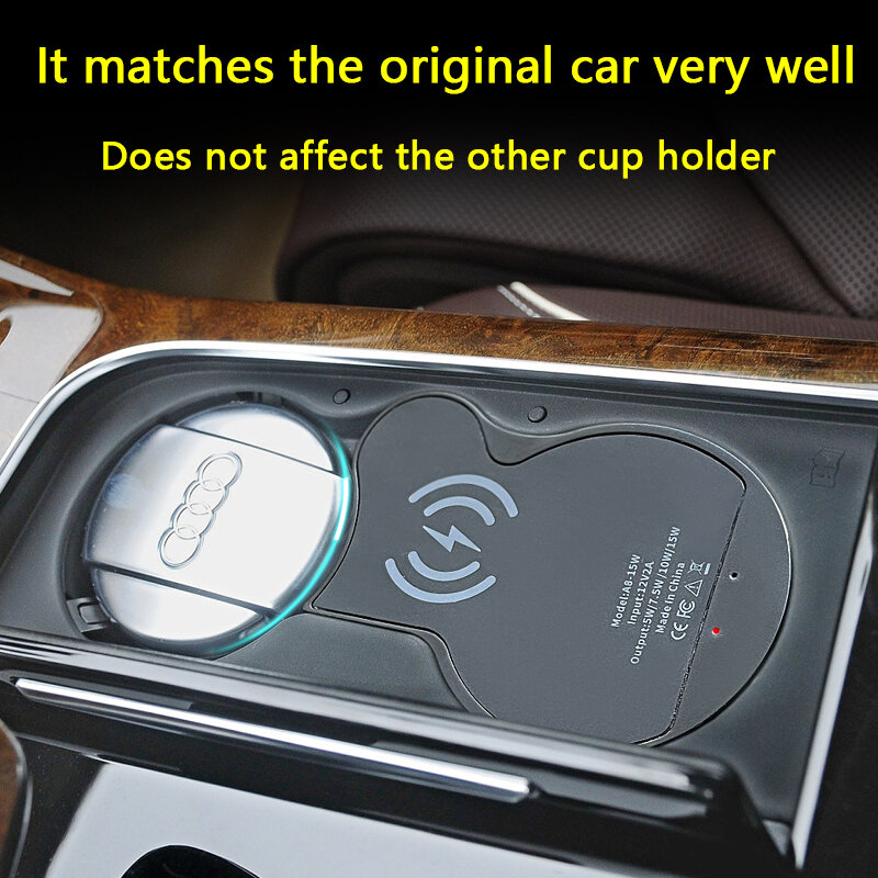 ที่ชาร์จแบบไร้สายสำหรับที่จุดบุหรี่ A8 Audi ที่ชาร์จแบตในรถ15W ชาร์จเร็วด้วยระบบ Qi สำหรับรถยนต์