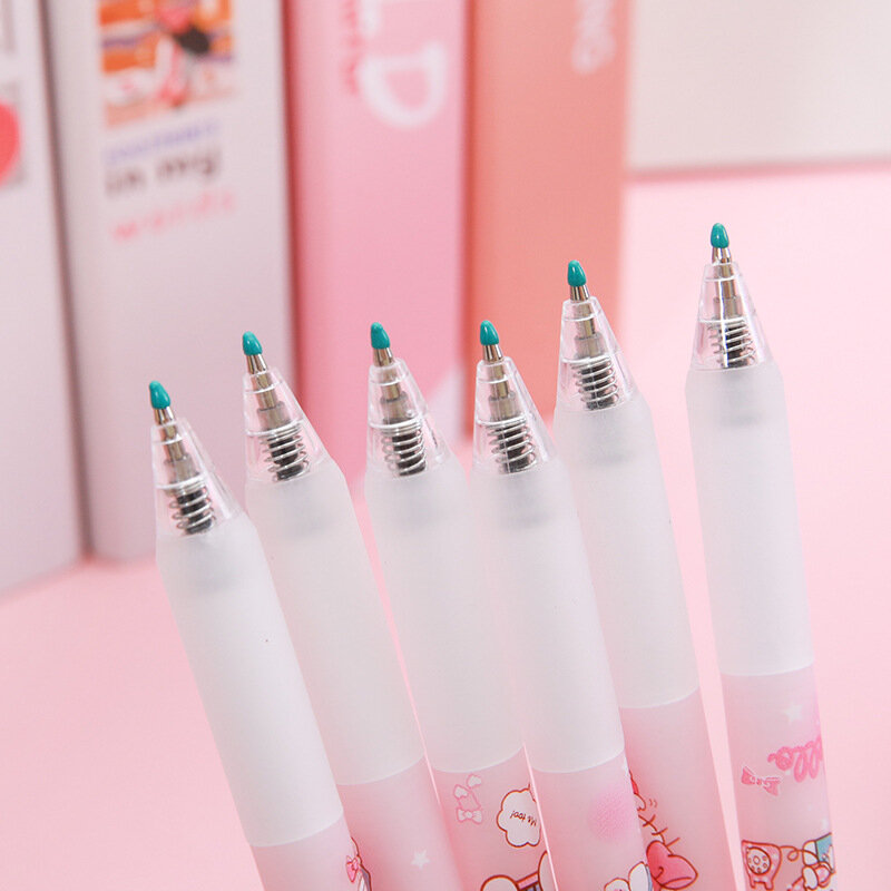 Ensemble de stylos à bille roulante Anime de dessin animé pour filles, Kawaii Sanurgente, Hello Kitty, 0.5mm, noir, étudiant, cadeau, 6 pièces