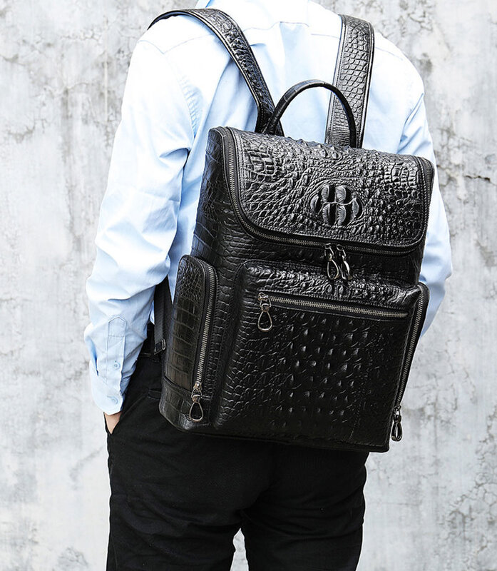 2023 new fashion crocodile leather men's backpack bagpack casual fashionable cowhide travel for man real cow skin