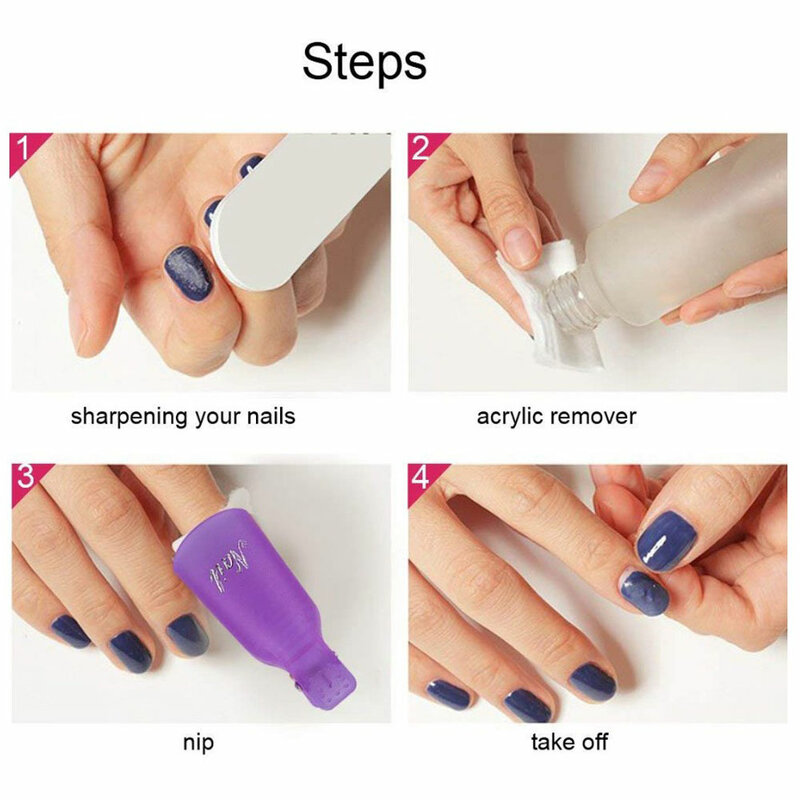 10 pçs manicure prego clipe gel polonês removedor pinças dicas mais limpas unhas embeber fora envoltórios tampa plástico fácil-fora clipe dedos ferramentas