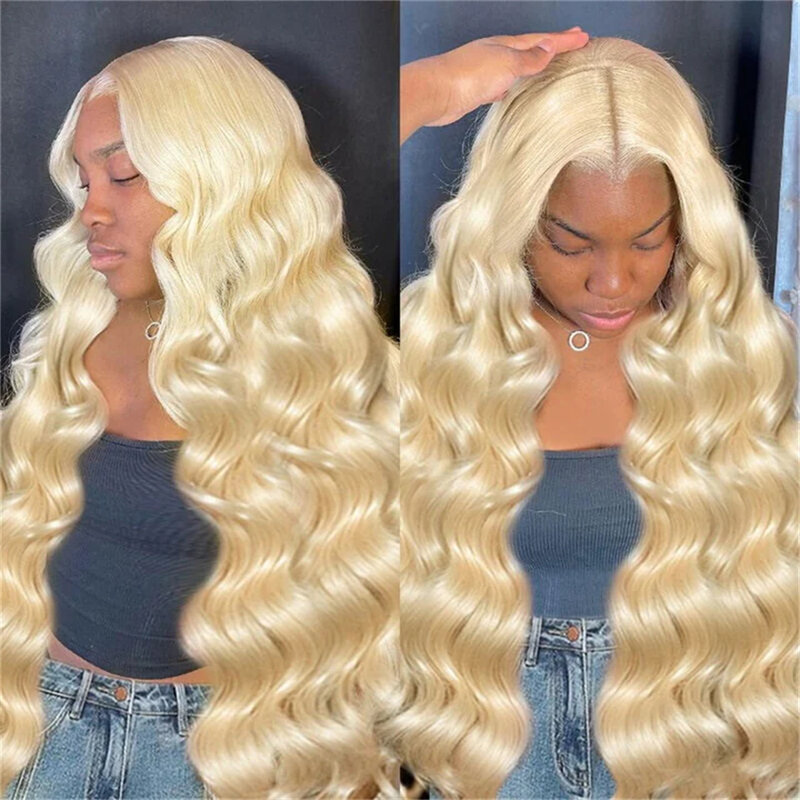 Perruque Lace Front Wig Body Wave Brésilienne Naturelle Sans Colle, Cheveux Blonds 613, 13x4 HD, 4x4, Transparente, pour Femme