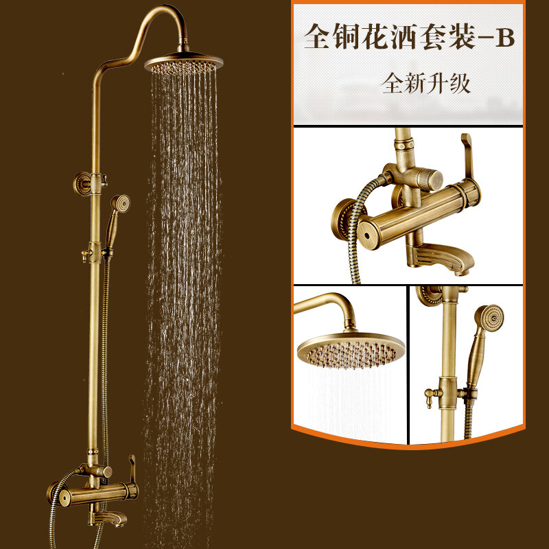 All Copper European Antique Shower Head Set Bathroom Bathroom Retro Shower Nozzle Copper Faucet