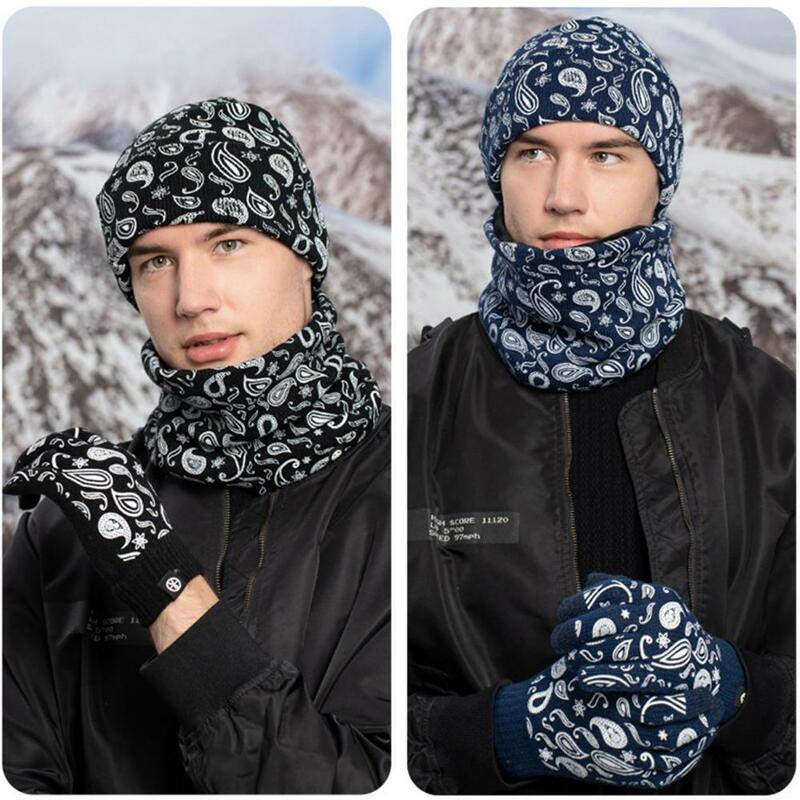 Guanti Touch Screen Ultra-spessi antivento berretto invernale sciarpa guanti Set morbido lavorato a maglia stampa esterna scaldacollo elastico