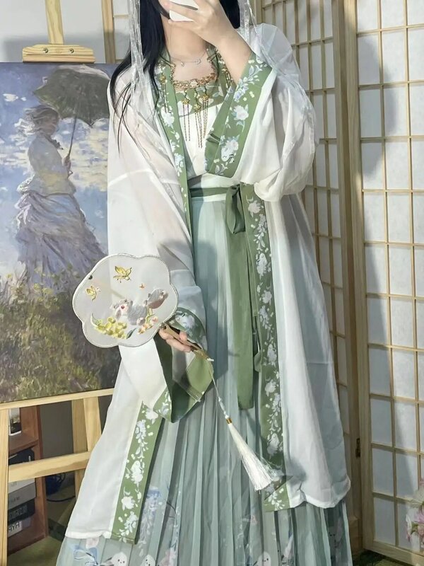 Robe Hanfu chinoise pour femme, robe maxi mobile, robe de broderie chinoise prairie, vêtements de tir pour remise des diplômes, ensemble de 3 pièces