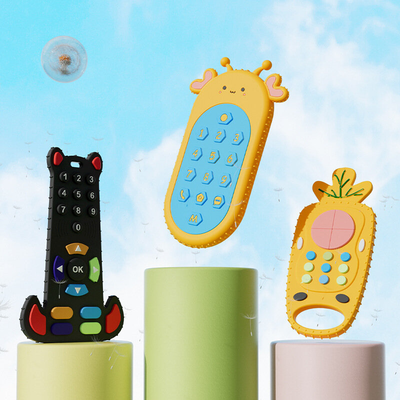 실리콘 감각 발달 게임 몬테소리 교육 장난감, 젖니 씹는 아기 장난감, 0-12 개월 딸랑이