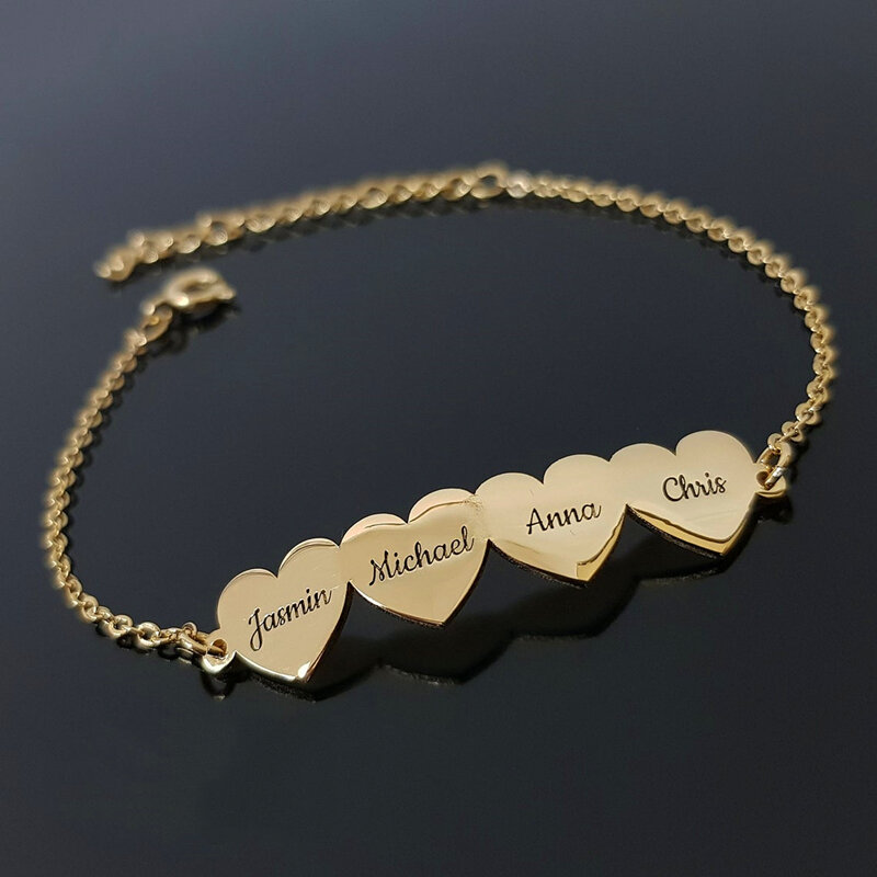 Bracelets de nom de membres de la famille personnalisés pour femmes, breloque en forme de cœur gravé personnalisé, cadeaux réglables de la colonne vertébrale