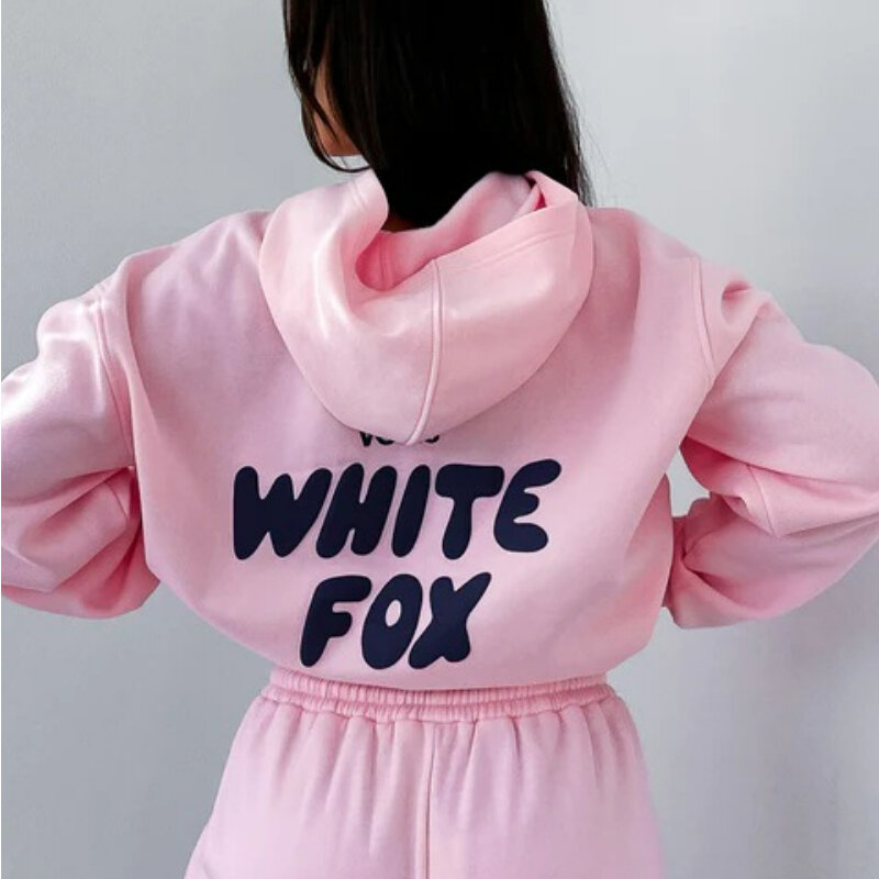 Letter Printed Fleece Hoodies and High Waist Pants Suit Winter Spring Casual Loose Fashion 2 Piece Set Tracksuit 2024