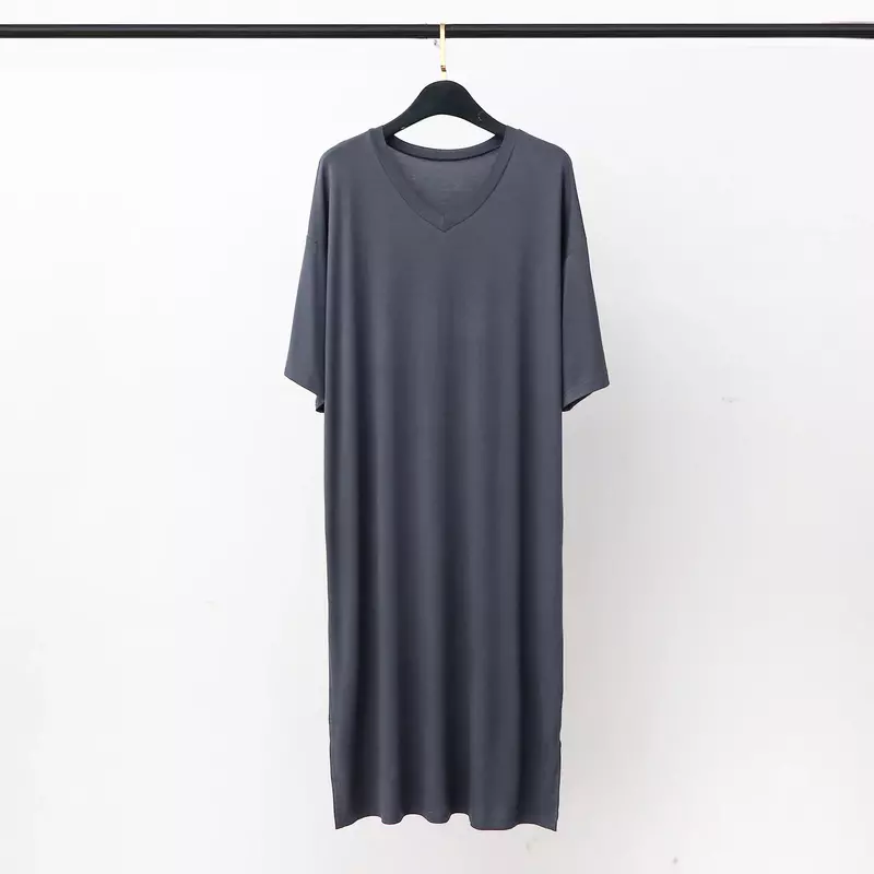 Modal Pajamas Home Clothes Men's Short-sleeved V-neck Mid-length One-piece Nightgown Loose Large Size Mens Cotton Bathrobe M27