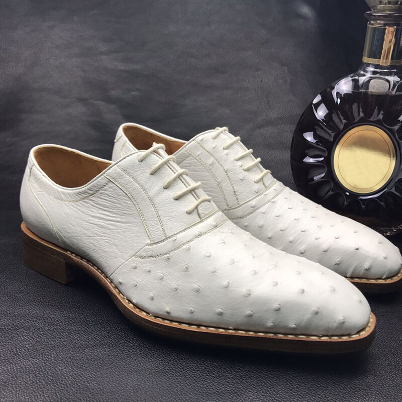 Chue-zapatos de cuero genuino de avestruz para hombre, calzado formal a la moda, ocio, negocios, novedad