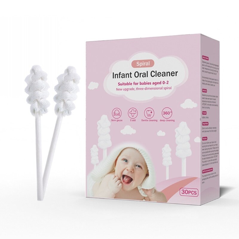 Limpiador de lengua portátil para bebé, palo de limpieza bucal desechable para bebé, cepillo de dientes de gasa suave, limpiador bucal QX2D, 30 piezas