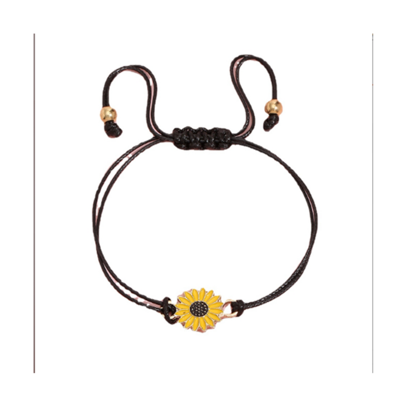 Pulseira artesanal de girassol boêmio para mulheres e meninas, corda trançada ajustável, pulseira da amizade, 10 pcs