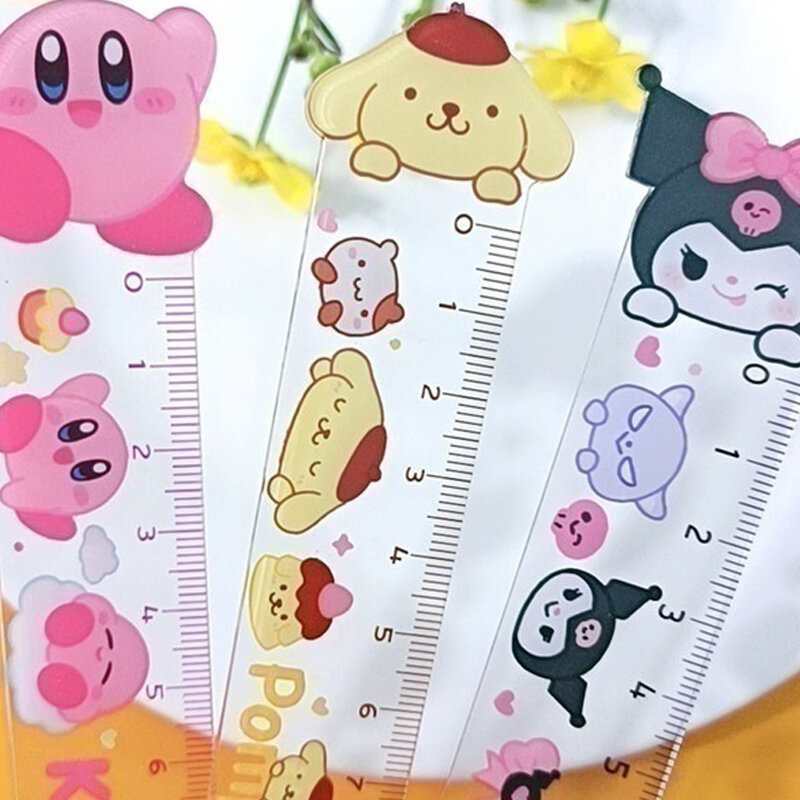 Sanrio Ruler My Melody Kuromi Hello Kitty, suministros escolares, acrílico transparente, bolsa para bolígrafos Kawaii, papelería de Anime de dibujos animados, regalos para niñas
