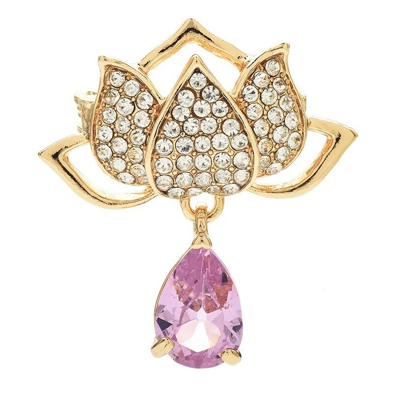 Wuli&baby Waterdrop Lotus Brooches For Women Unisex Rhinestone Lovely Flower Party Office Brooches Pins Gifts