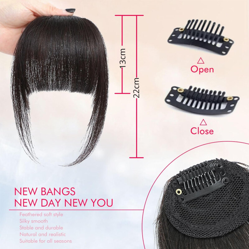 Human Flequillo Clip Air Bangs Pelucas De Cabello 100% Humano Glueless for Woman and Neat Thin Curved Suitable for Daily Wear