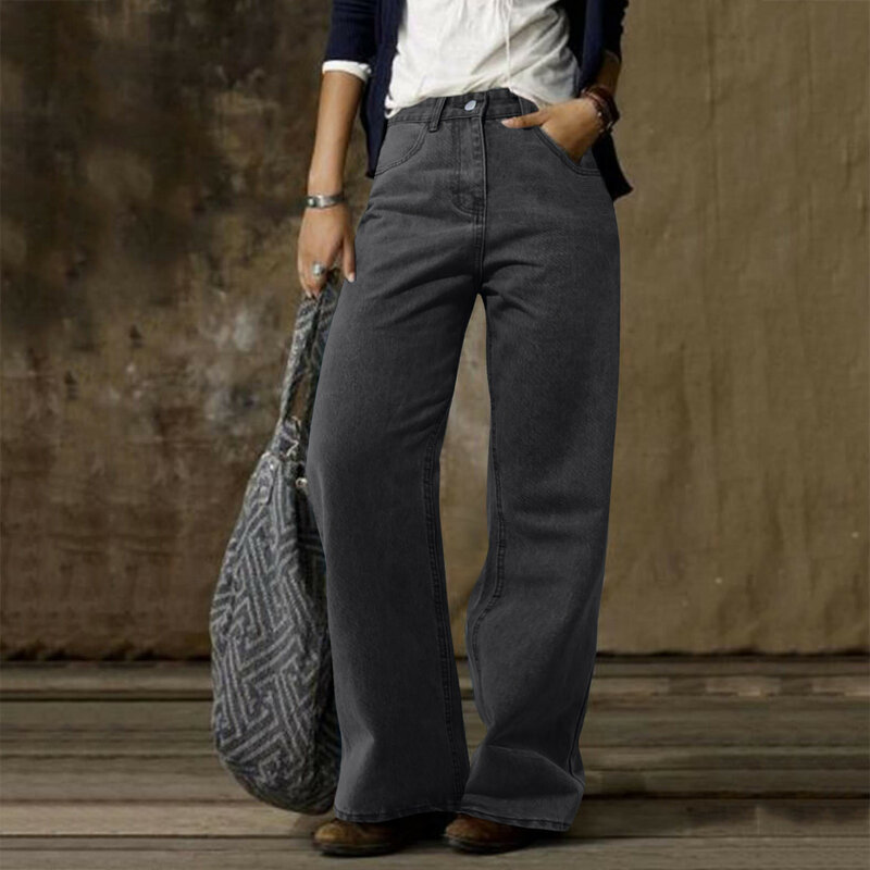2024 Jeans hitam Vintage wanita pinggang tinggi Grunge Y2k 90s Streetwear longgar kasual Mode Korea celana Denim dicuci lurus