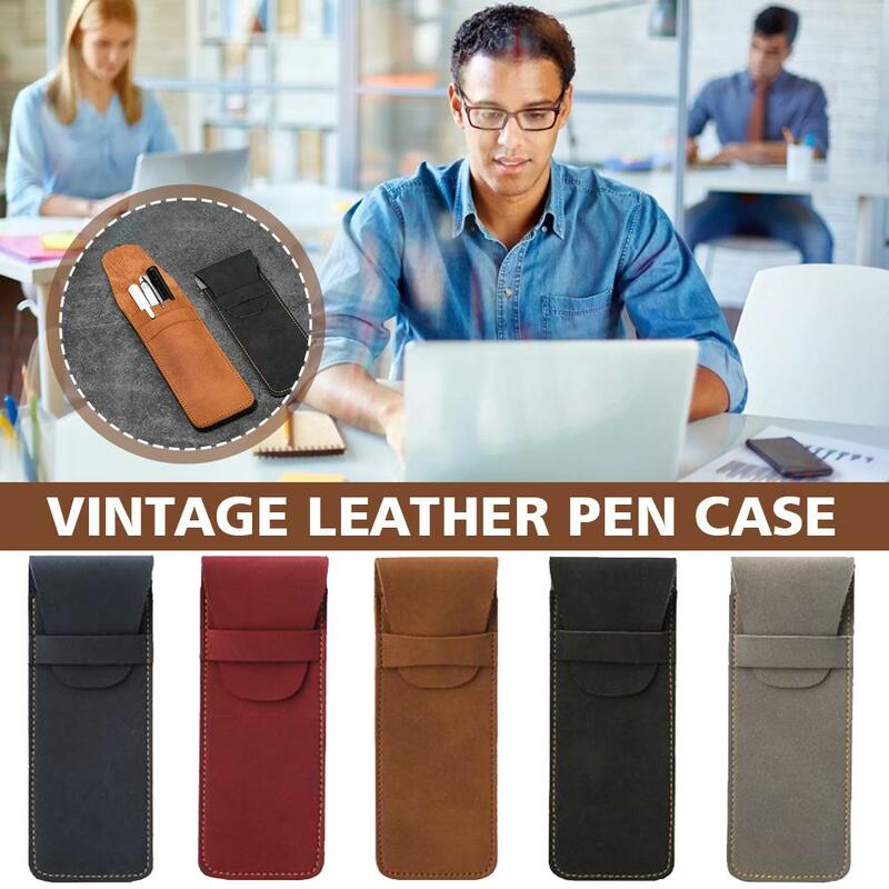 1 buah tas Organizer alat tulis Mini kantong pena saku pena kulit Vintage untuk siswa kantor Wanita Pria Bisnis perjalanan P8V2