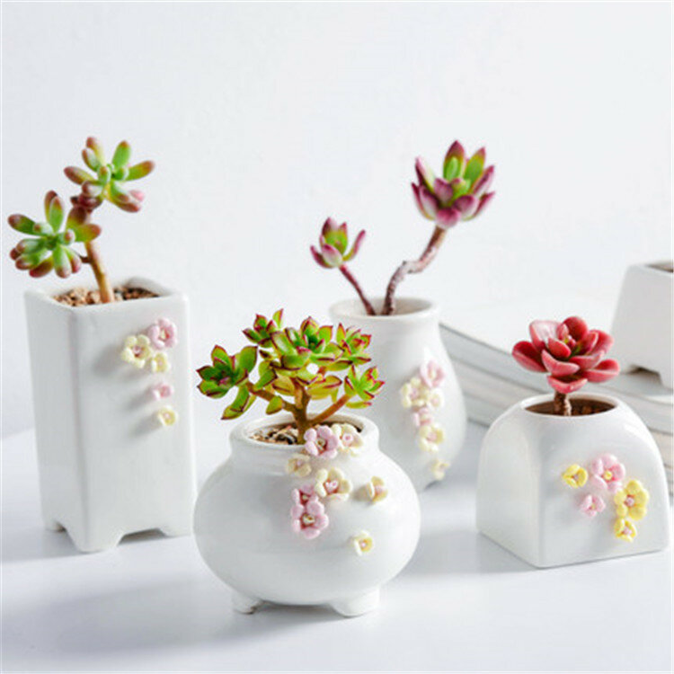 Ceramic Planter Mini Flower Containers Hole for Succulents or Cactus -Large/Small