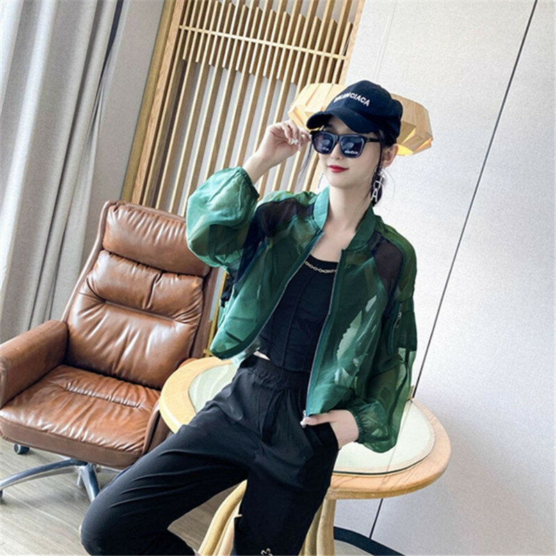 2024 여성용 야구 재킷, 한국 패션 경량 자외선 차단 겉옷, 긴팔 상의, 캐주얼 차케타, 여름 신상