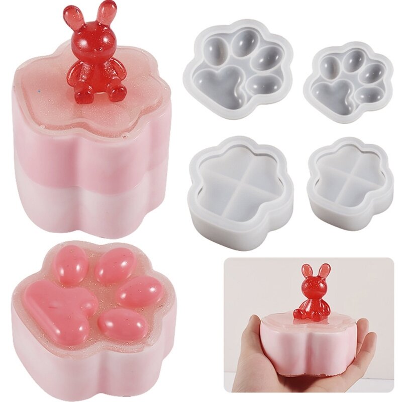Cat Paw Storage Box Silicone Molds 3D Epoxy Resin Mold Crafts Making Supplies