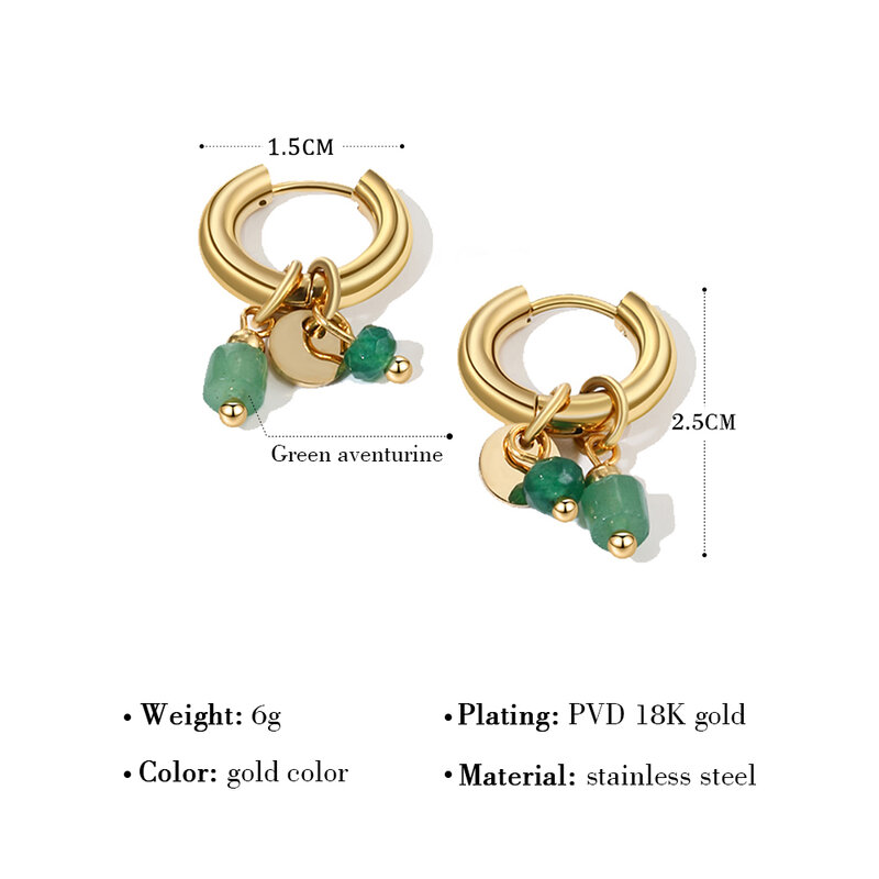 YACHAN Anting-Anting Simpai Baja Tahan Karat Berlapis Emas 18K untuk Wanita Perhiasan Tahan Air Trendi Pesona Batu Alam Hijau Antik