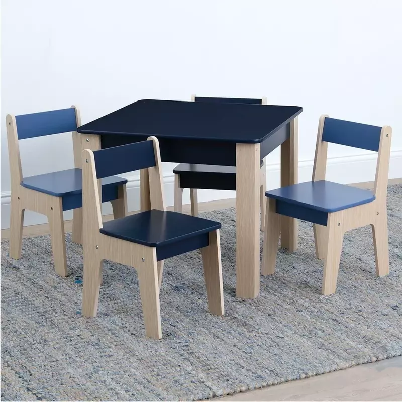 Juego de mesa y silla de madera para niños, juego de estudio y lectura, muebles para niños, 4 piezas
