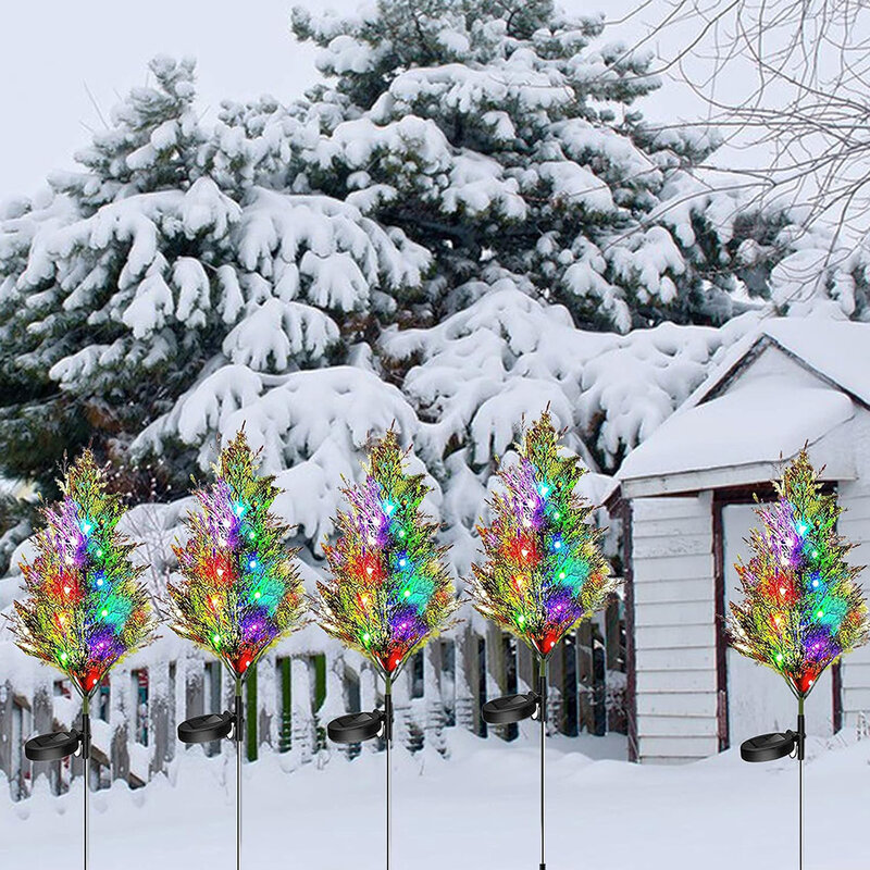 Solar Christmas Decorations Trees Lights Outdoor Waterproof 8LED Solar Yard Decorative Garden Decor Lights for Pathway Lawn