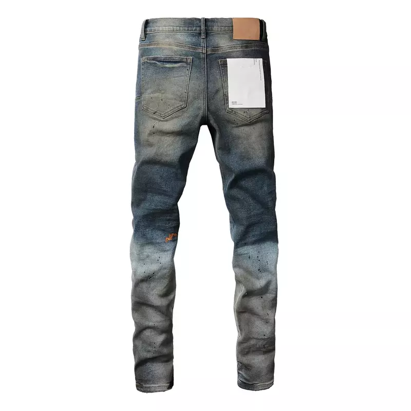 Ungu ROCA merek Jeans modis kualitas terbaik jalanan industri berat minyak dan cat digunakan perbaikan rendah Denim kurus celana