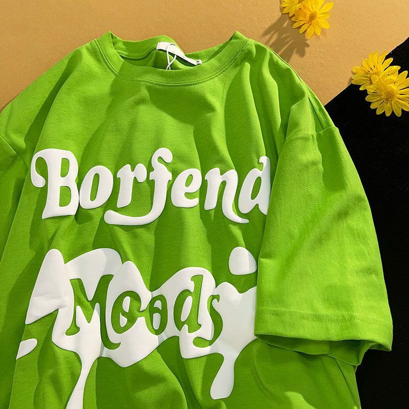 Top con estampado de letras verdes y aguacate de estilo francés para mujer, camiseta Retro holgada de gran tamaño para pareja, camiseta pequeña de algodón fresca de verano