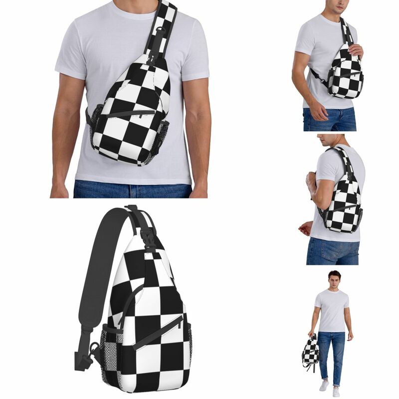 Sacos de peito xadrez Sling, Mochila de ombro crossbody, Mochilas de caminhada ao ar livre, Bolsa de moda geométrica