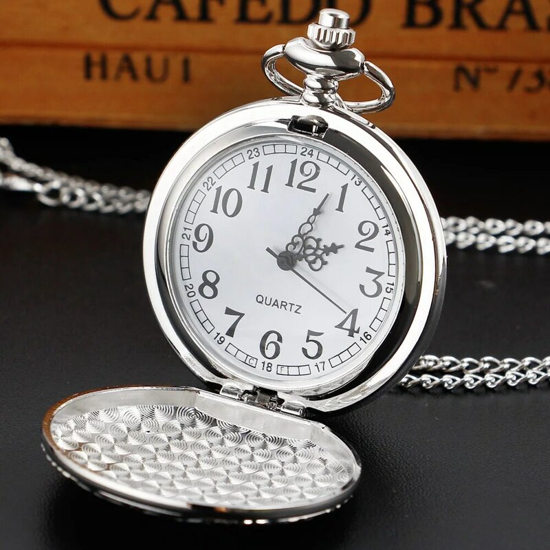 Relógio de bolso de quartzo para homens e mulheres, relógios correntes, retro, clássico, prata, colar, casual, presente da moda, relógio, quente