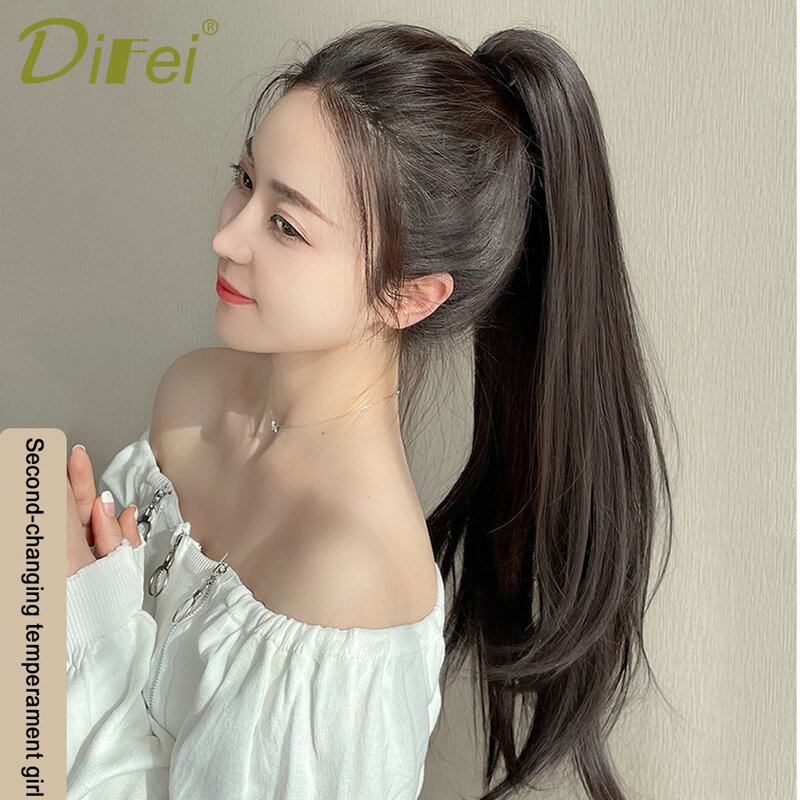 Wig Female Ponytail Grab Clip Type High Ponytail Natural Braid Strap Type Natural Micro-roll Fake Ponytail Wigs for Women