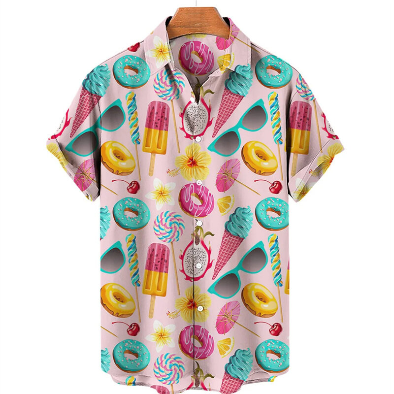 Summer Hawaiian New 3D Ice Cream Printing Shirts Men Fruits Graphic Laple Shirt Kid Fashion Funny Short Shirts Vintage Y2k Shirt
