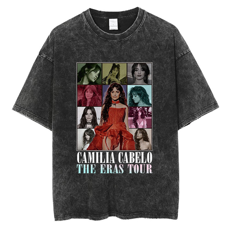 Główna ulica koszulka z motywem Camila Cabello modna męska odzież damska wysokiej jakości bawełniana oversize czarna w stylu Vintage z krótkim rękawem